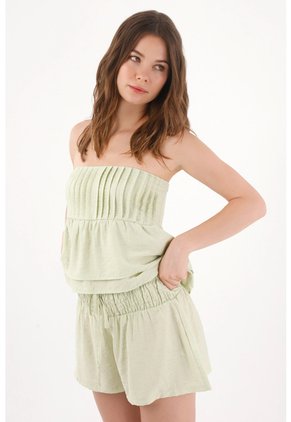 Topmark Top Strapless Relajado Con Detalle De Pliegues En El Frente De Lino Verde Menta Para Mujer