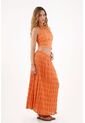 Topmark Top Halter Para Mujer De Poliéster Naranja Corte Crop Con Textura Arrugada de topmark