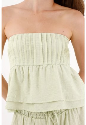 Topmark Top Strapless Relajado Con Detalle De Pliegues En El Frente De Lino Verde Menta Para Mujer