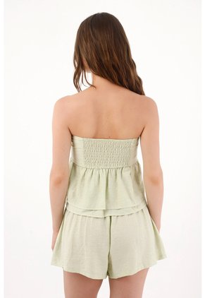 Topmark Top Strapless Relajado Con Detalle De Pliegues En El Frente De Lino Verde Menta Para Mujer