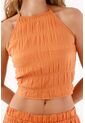 Topmark Top Halter Para Mujer De Poliéster Naranja Corte Crop Con Textura Arrugada de topmark