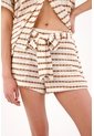 Topmark Bermuda Tiro Alto Con Rayas En Relieve En Poliéster Caramelo Y Crudo Para Mujer de topmark