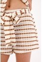 Topmark Bermuda Tiro Alto Con Rayas En Relieve En Poliéster Caramelo Y Crudo Para Mujer de topmark