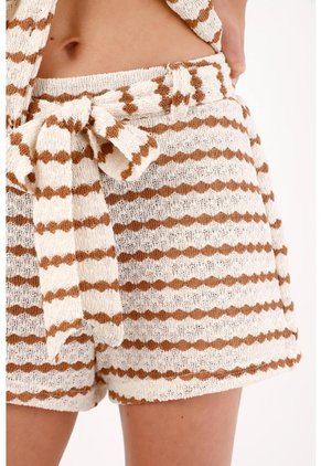Topmark Bermuda Tiro Alto Con Rayas En Relieve En Poliéster Caramelo Y Crudo Para Mujer