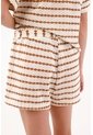 Topmark Bermuda Tiro Alto Con Rayas En Relieve En Poliéster Caramelo Y Crudo Para Mujer de topmark