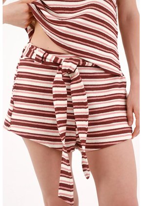 Topmark Bermuda Corte Relajado Con Cinturón Lazo En Rayas Terracota Para Mujer