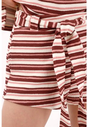 Topmark Bermuda Corte Relajado Con Cinturón Lazo En Rayas Terracota Para Mujer