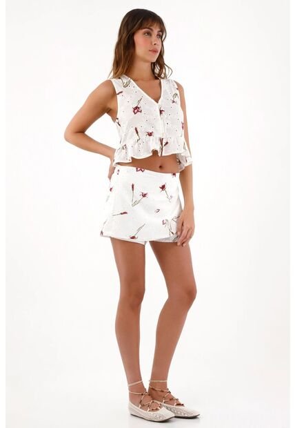 Topmark Falda Short En Ojalillo Con Estampado De Flores Para Mujer