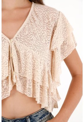 Topmark Camisa Con Boleros Y Transparencia Crudo Para Mujer