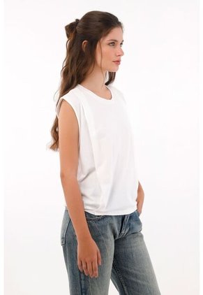 Camiseta Manga Sisa Con Prenses Crudo Para Mujer