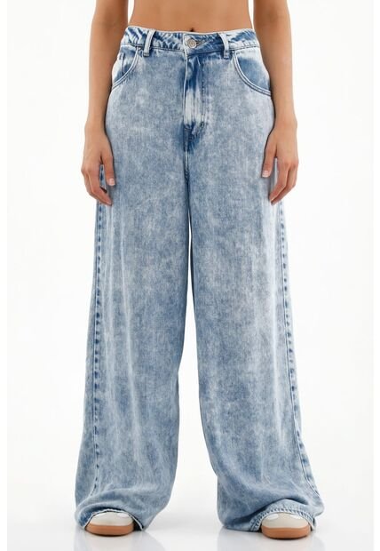 Jean Wide Leg De Tiro Alto Azul Claro Para Mujer