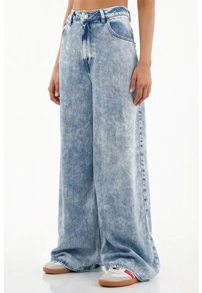 Jean Wide Leg De Tiro Alto Azul Claro Para Mujer