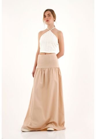Topmark Falda Larga Café Con Pretina En Rib Para Mujer topmark