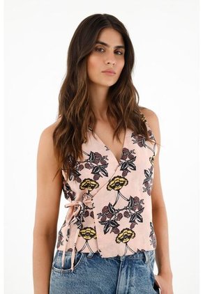 Camisa Estampada De Diseño Cruzado Para Mujer