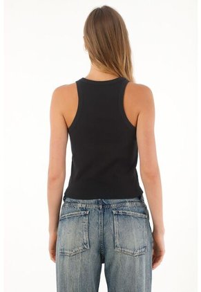 Topmark Camiseta Manga Sisa Negra De Silueta Ajustada Para Mujer