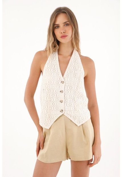 Topmark Chaleco Tejido Con Tiras Crudo Para Mujer
