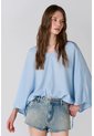 Topmark Camisa Fit Amplio Con Mangas Amplias Tres Cuartos En Azul Cielo Para Mujer de topmark
