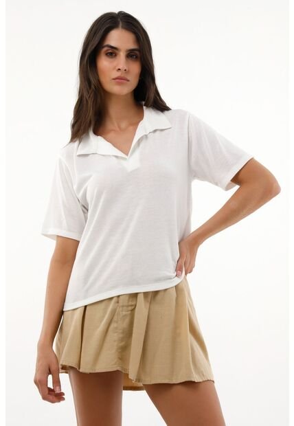 Camiseta Blanca Tipo Polo Para Mujer