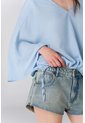 Topmark Camisa Fit Amplio Con Mangas Amplias Tres Cuartos En Azul Cielo Para Mujer de topmark