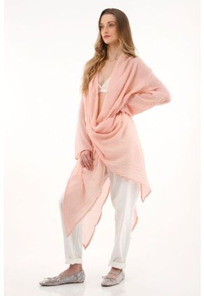 Topmark Camisa Larga Con Escote En V Rosada Para Mujer