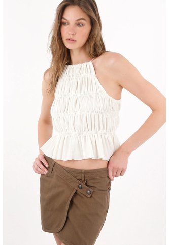 Topmark Top Corto Con Tiras Al Cuello Y Frunces En Blanco Para Mujer topmark