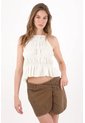 Topmark Top Corto Con Tiras Al Cuello Y Frunces En Blanco Para Mujer de topmark