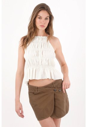 Topmark Top Corto Con Tiras Al Cuello Y Frunces En Blanco Para Mujer