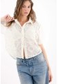 Topmark Camisa Boxy Con Frente Calado Tipo Encaje De Algodón Marfil Para Mujer de topmark