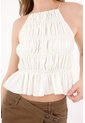 Topmark Top Corto Con Tiras Al Cuello Y Frunces En Blanco Para Mujer de topmark