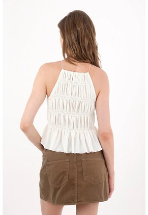 Topmark Top Corto Con Tiras Al Cuello Y Frunces En Blanco Para Mujer