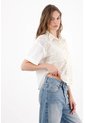 Topmark Camisa Boxy Con Frente Calado Tipo Encaje De Algodón Marfil Para Mujer de topmark