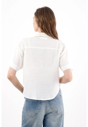 Topmark Camisa Boxy Con Frente Calado Tipo Encaje De Algodón Marfil Para Mujer