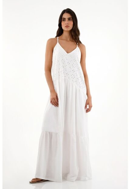 Vestido Largo Con Detalles En Ojalillo Para Mujer