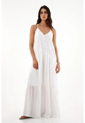 Vestido Largo Con Detalles En Ojalillo Para Mujer