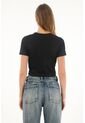 Topmark Camiseta Ajustada Acanalada Negra Para Mujer de topmark