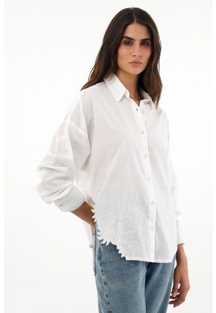 Camisa Crudo De Cuello Clásico En 100% Algodón Para Mujer