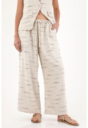 Pantalón Wide Leg Con Detalles Bordados Y Pretina Elástica Para Mujer