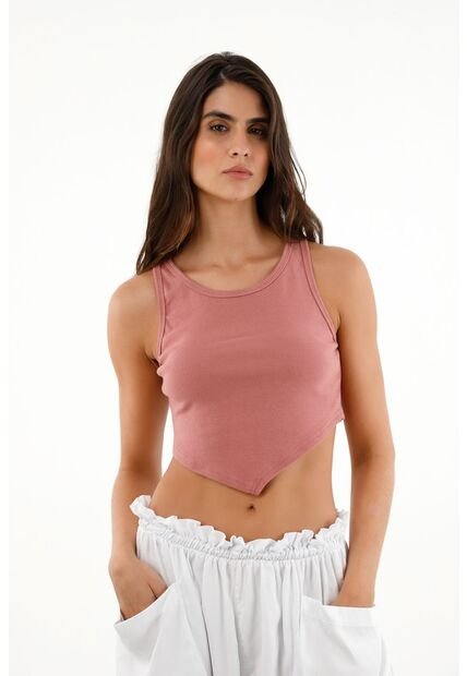 Camiseta Rosada Cuello Redondo Tipo Crop Para Mujer