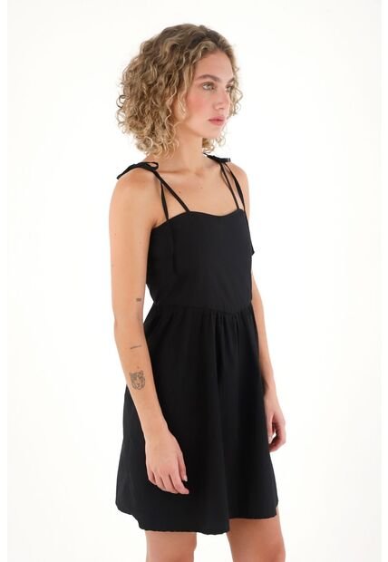 Topmark Vestido Corto De Tiras Que Anudan En Hombro Negro Para Mujer