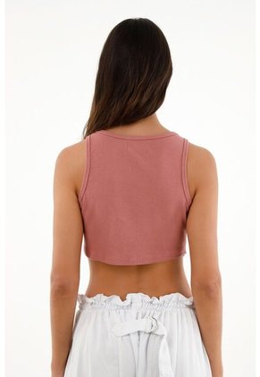 Camiseta Rosada Cuello Redondo Tipo Crop Para Mujer