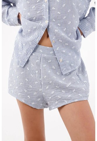 Topmark Bermuda Relajada Con Rayas Finas Y Micro Motivos En Azul Para Mujer topmark