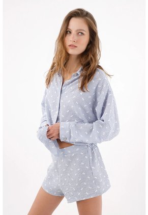 Topmark Bermuda Relajada Con Rayas Finas Y Micro Motivos En Azul Para Mujer
