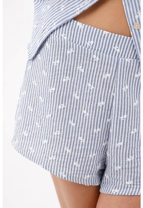 Topmark Bermuda Relajada Con Rayas Finas Y Micro Motivos En Azul Para Mujer
