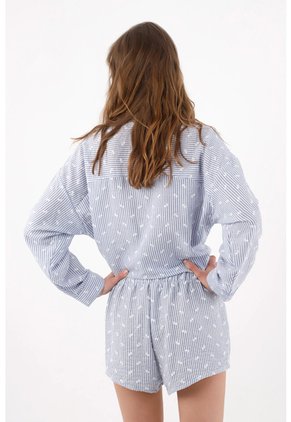 Topmark Bermuda Relajada Con Rayas Finas Y Micro Motivos En Azul Para Mujer