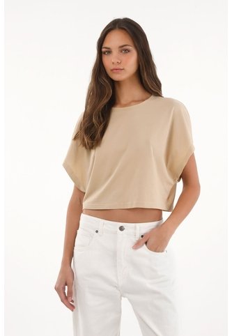 Topmark Camiseta Crop Amplia Café Con Caída Ligera Para Mujer topmark