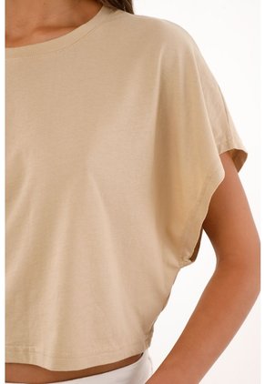 Topmark Camiseta Crop Amplia Café Con Caída Ligera Para Mujer