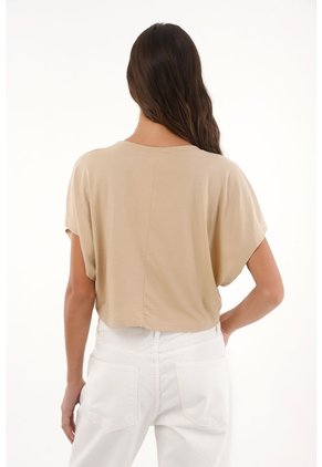 Topmark Camiseta Crop Amplia Café Con Caída Ligera Para Mujer