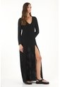 Topmark Vestido Largo Semiajustado Con Abertura Negro Para Mujer de topmark