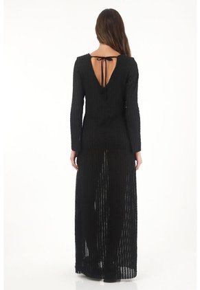 Topmark Vestido Largo Semiajustado Con Abertura Negro Para Mujer