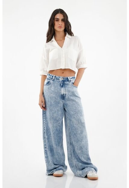 Camisa Crudo De Cuello Solapa Oversize Para Mujer